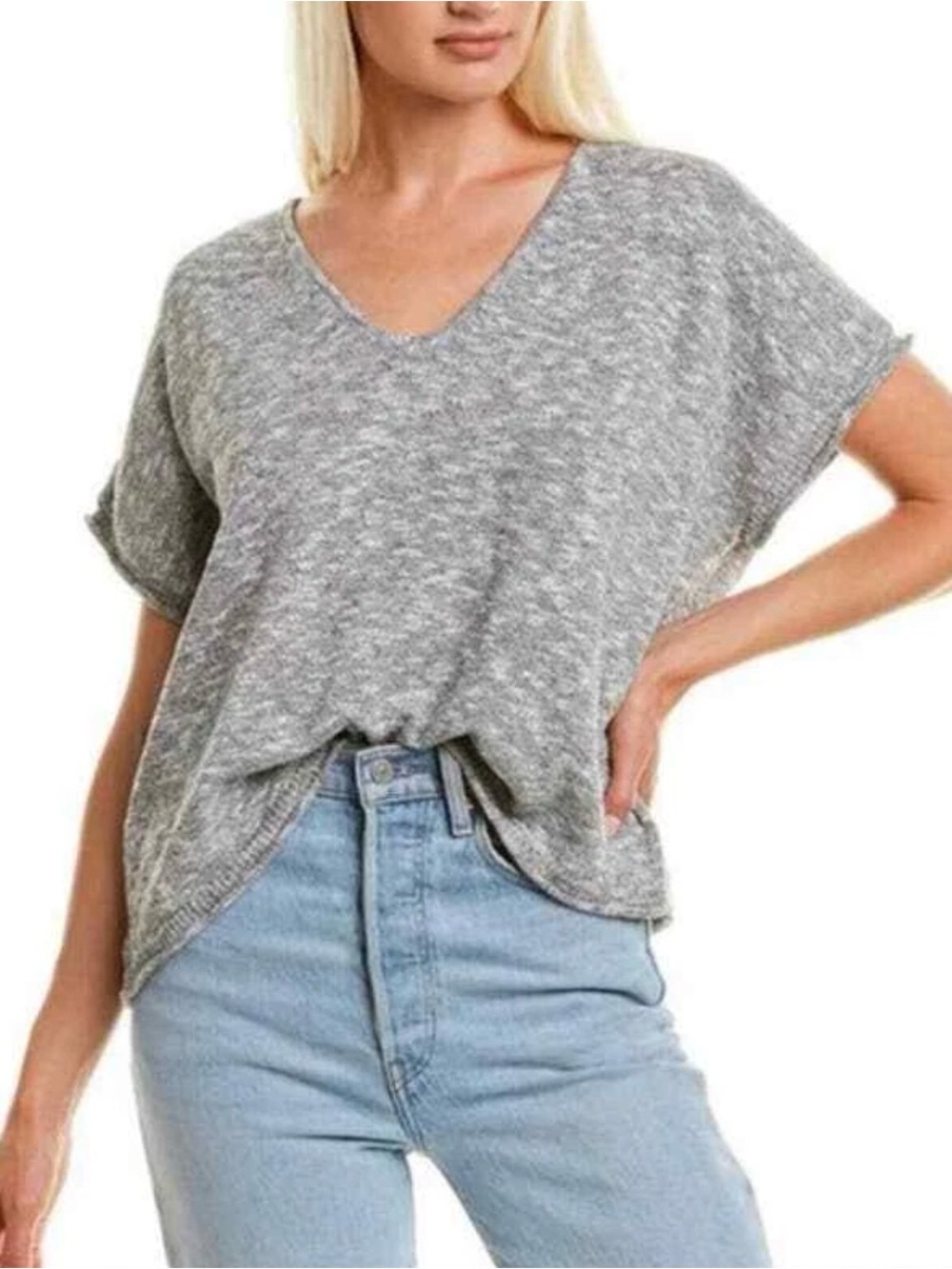 Madewell Plus Whisper Cotton V-Neck Tee in Light Heather Grey - 2X